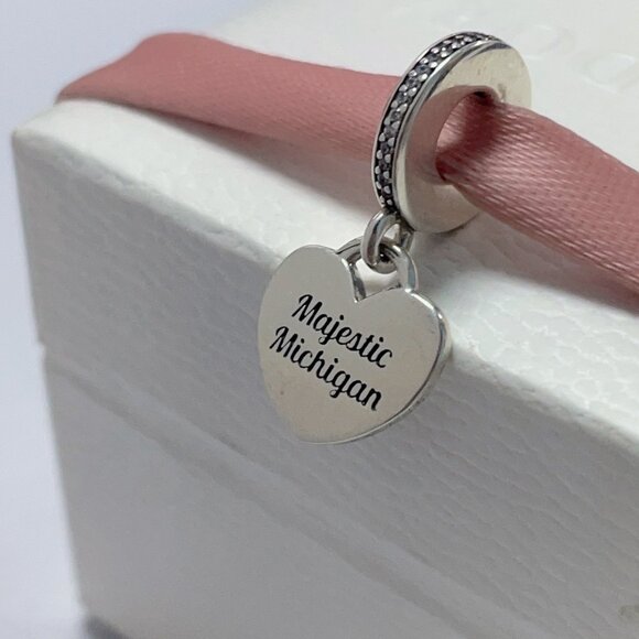 MAJESTIC MICHIGAN SILVER PANDORA HEART DANGLE CHARM - Picture 2 of 4